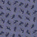 Pattern of stylized animals on a blue background