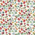 Pattern of colorful Christmas presents on a white background