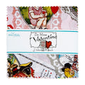 A folded fabric bundle with scalloped edges, wrapped in a white paper band labeled 'Be Mine Valentine' by Riley Blake Designs and J. Weecher Frisch.
