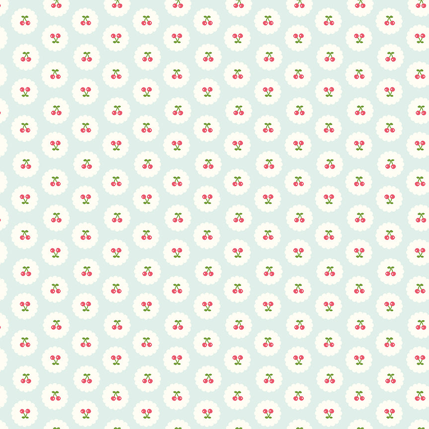 Cotton Nook Cherries Bleached Denim