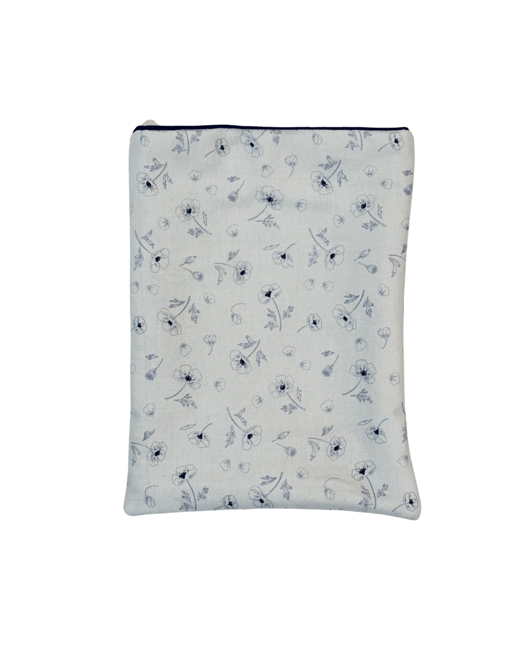 pale blue Floral-patterned e-reader sleeve on a white background