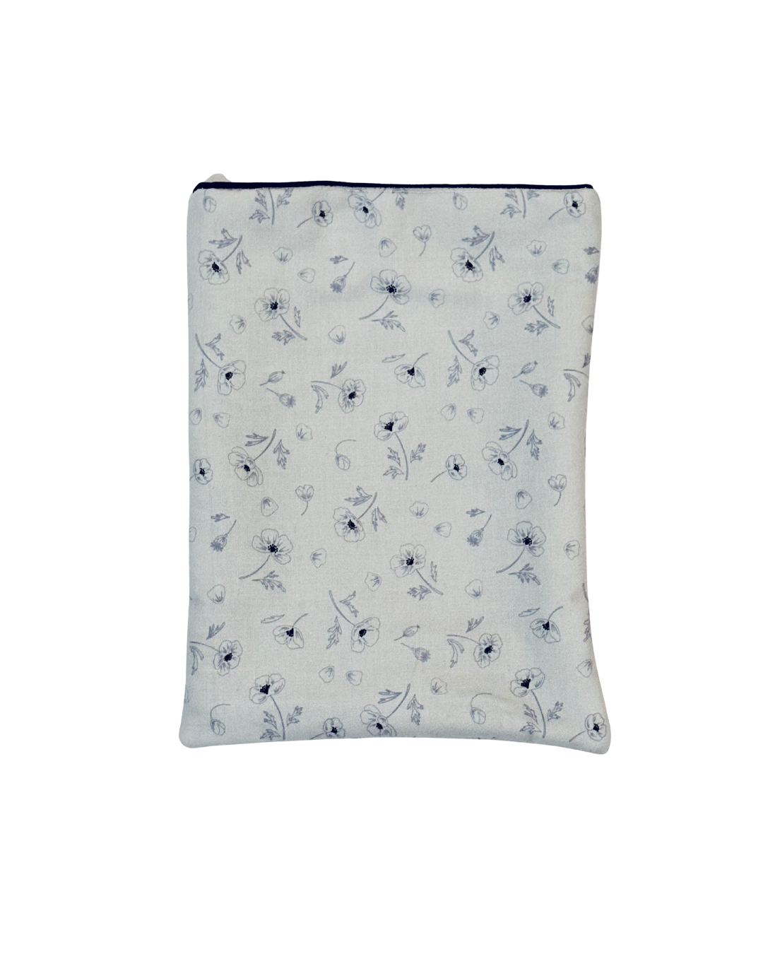 pale blue Floral-patterned e-reader sleeve on a white background