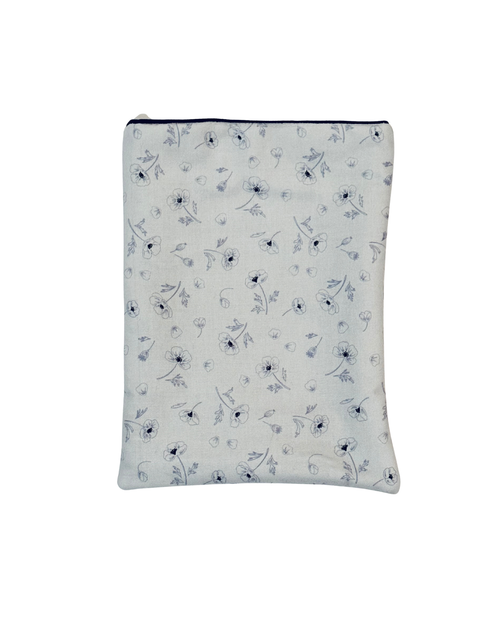 pale blue Floral-patterned e-reader sleeve on a white background