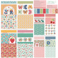 Collection of various colorful fabric sewing patterns arranged in a grid.