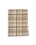 Plaid e-reader case with brown and beige pattern on a white background