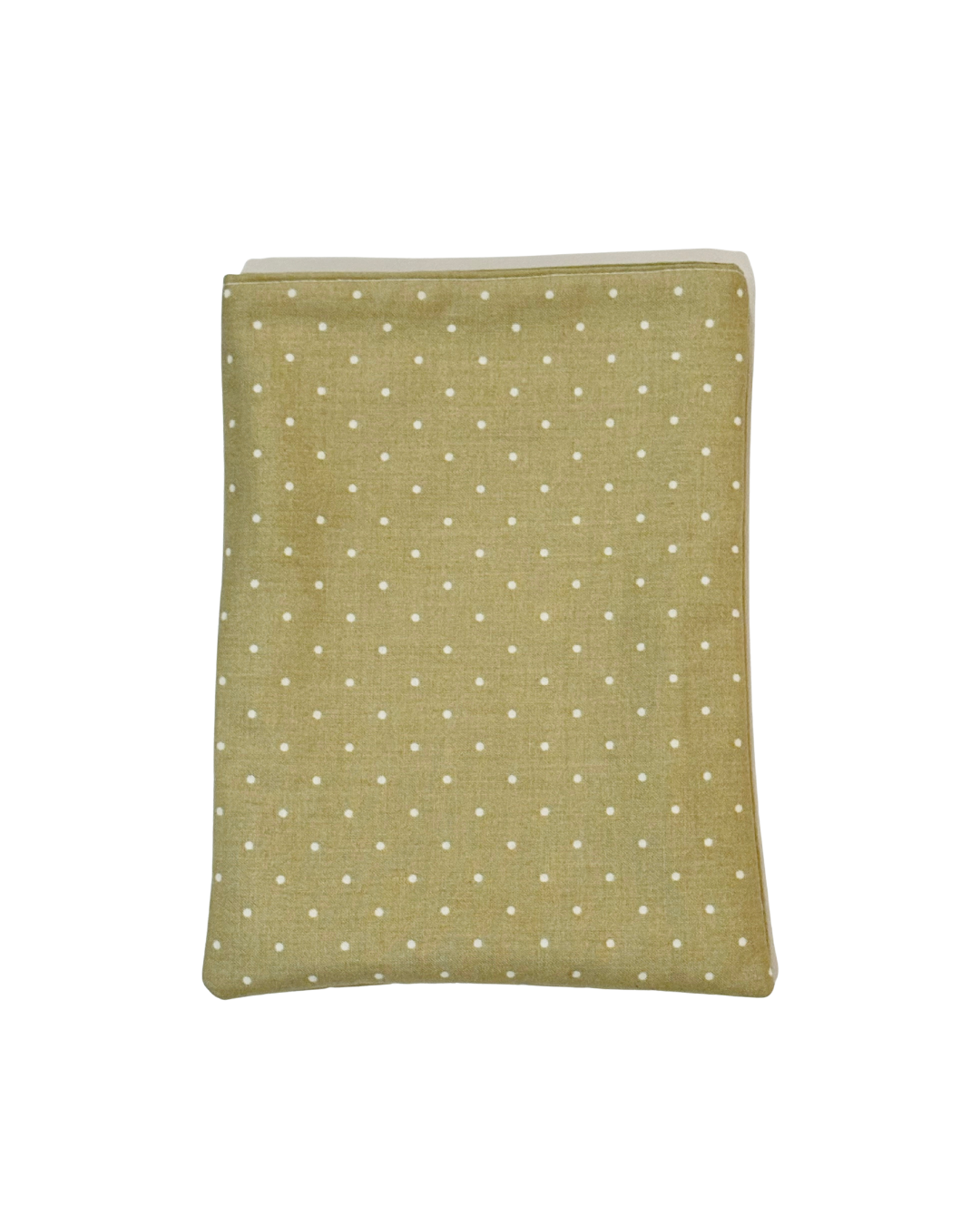 Green e-reader sleeve with white polka dots on a white background