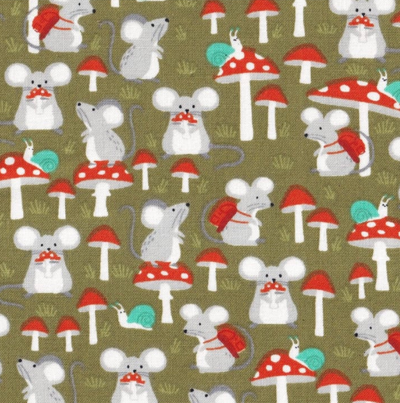 Joann's Mice And Mushrooms on Green