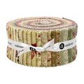 A roll of patterned fabric gathered into a cylindrical bundle, tied with a white ribbon printed with the brand names 'makower' and 'andover', shown on a plain white background.