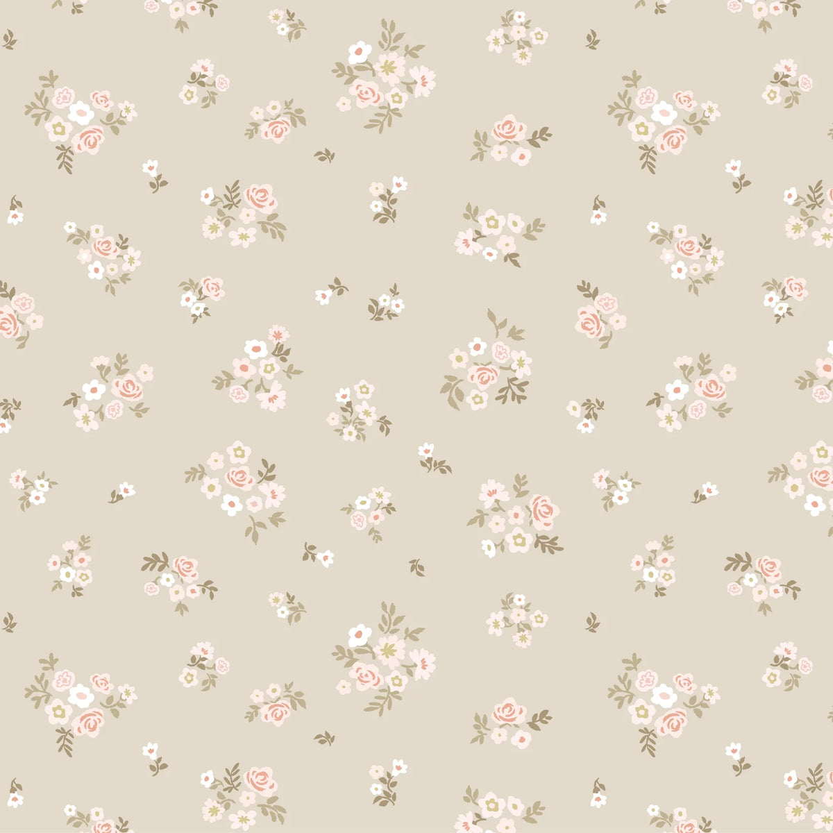 Delicate briar rose bunches tossed across a sage background.